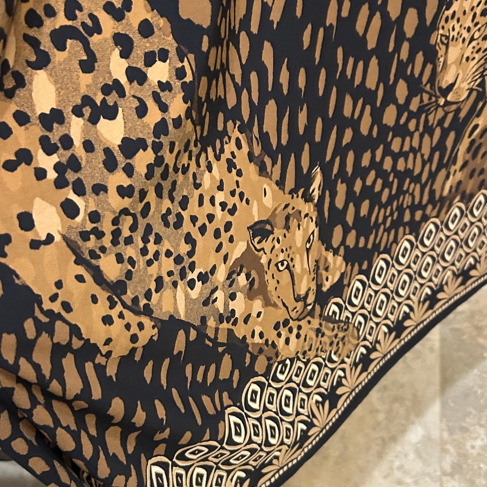 Chico's Black and Brown Animal Print LS  Maxi Dress Excellent Preowned Condition